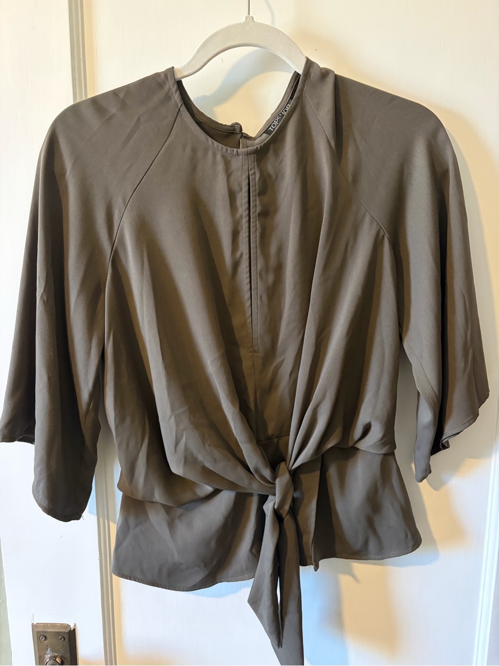 Topshop Olive Green Tie-Front Blouse